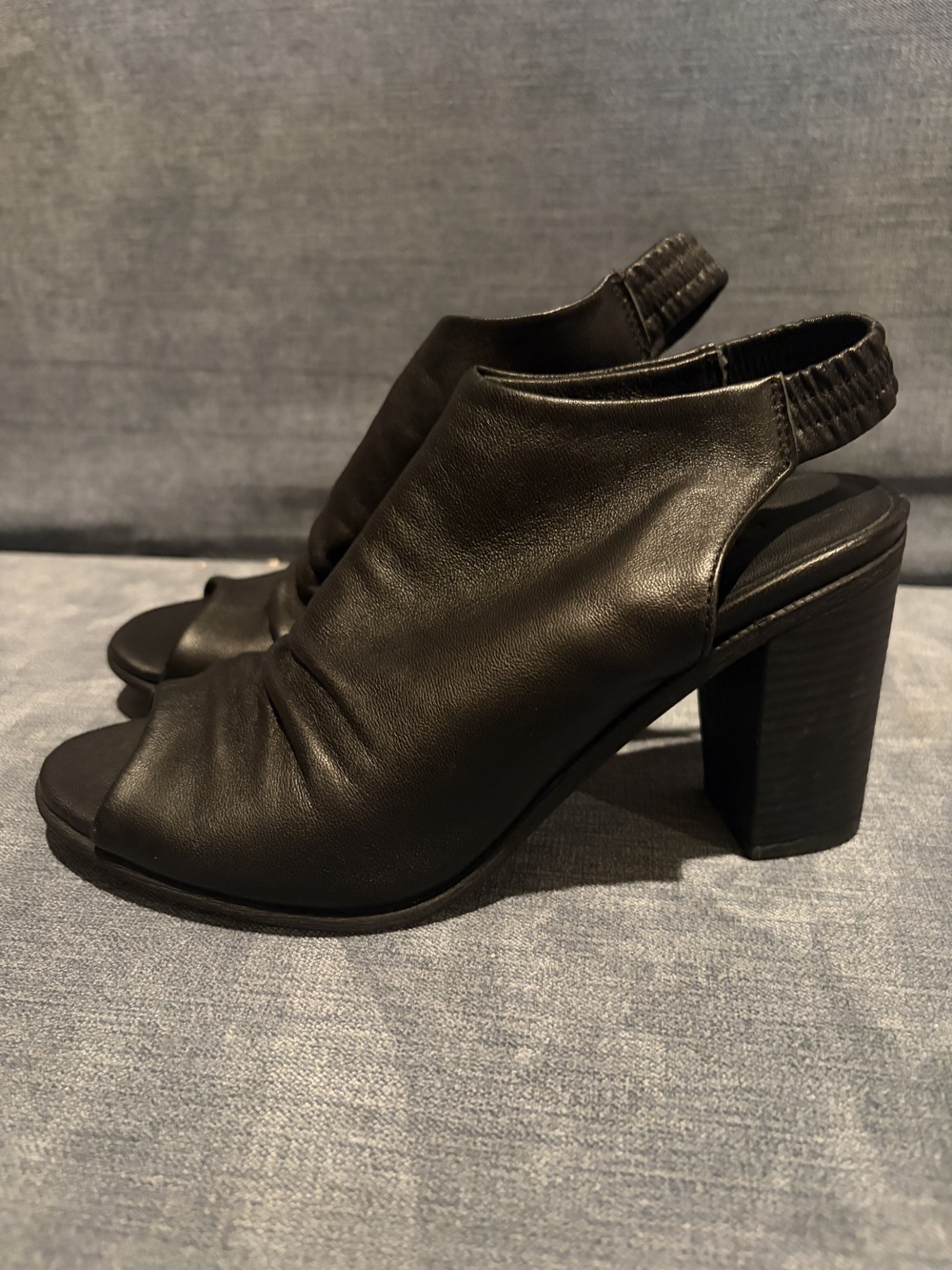 Azur NWOT Black Leather Open Toe Sling Back Heels -Sz 36